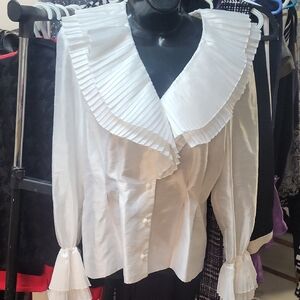 Usher White Pleated Ruffle Blouse